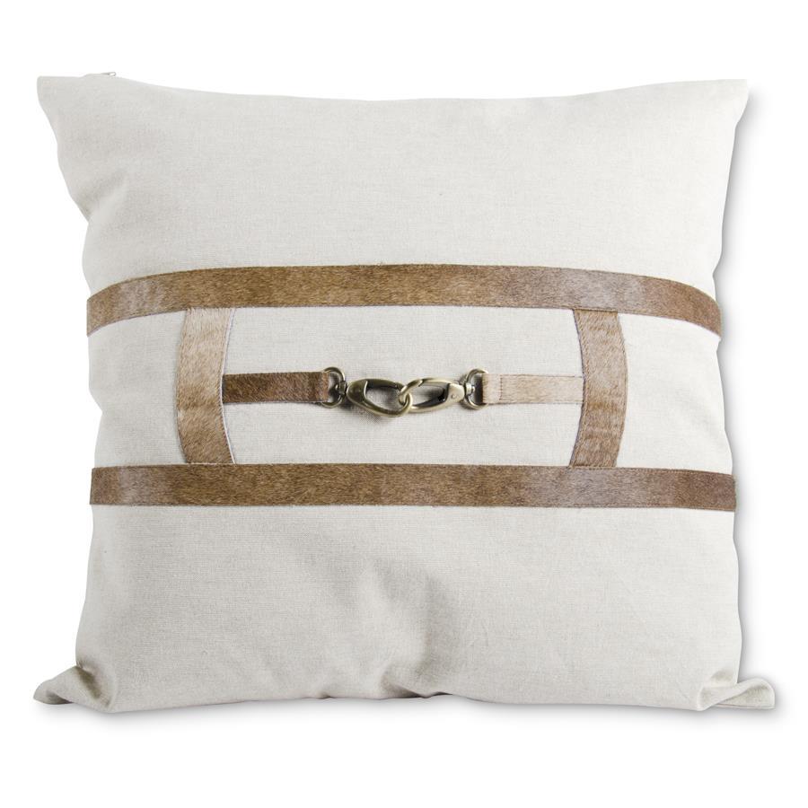 Linen with Hide Stripe &amp; Brass Buckle Pillow