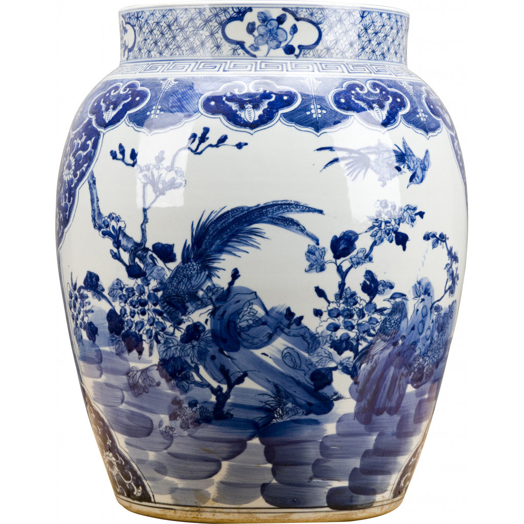 BLUE AND WHITE DOUBLE LAYERED BIG MOUTH  URN, Chinoiserie