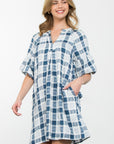 Checkered Finge Puff Sleeve Dress-THML