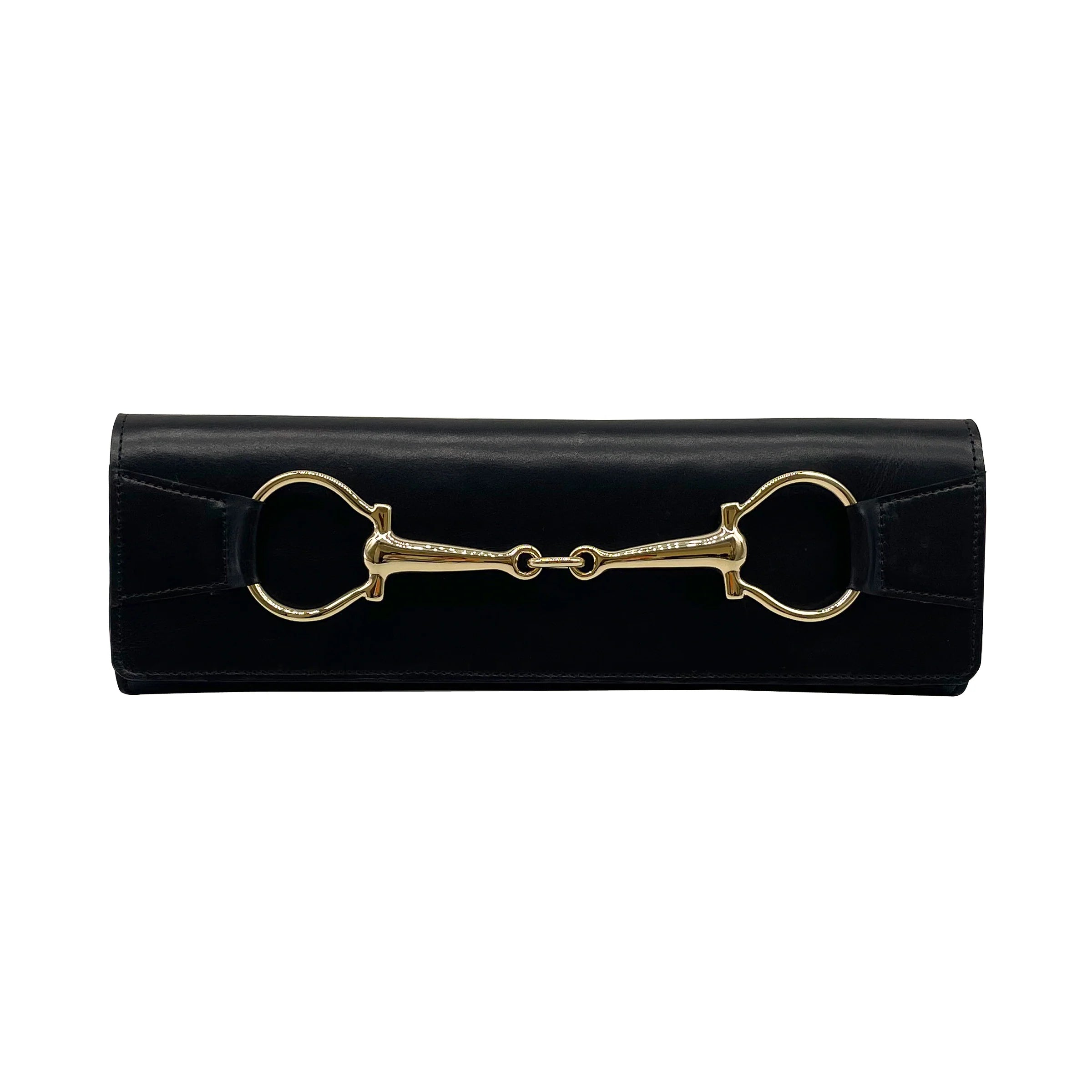 Italian Evening Leather Clutch With Equestrian Hardware , Made in USA!