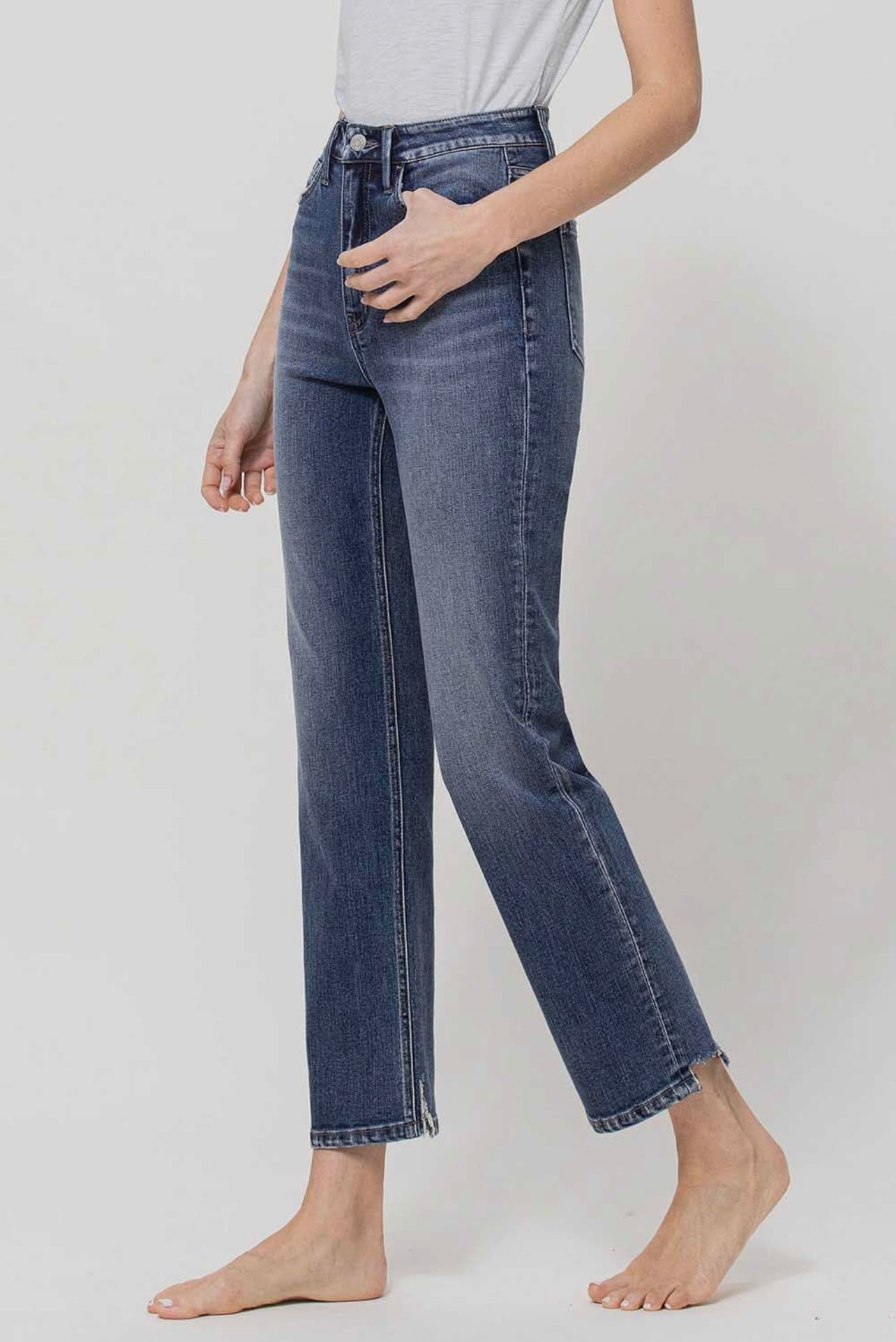 Flying Monkey Distressed High Rise Stretch Ankle Straight Jean- SALE ITEMS ARE FINAL SALE