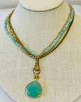 Petal Shaped Amazonite  with Vintage Bronze Hand, Faceted Aquamarine, Paperclip & Box Chain