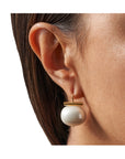 Large Pebble Pearl Earring, Gold Wire