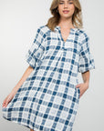 Checkered Finge Puff Sleeve Dress-THML