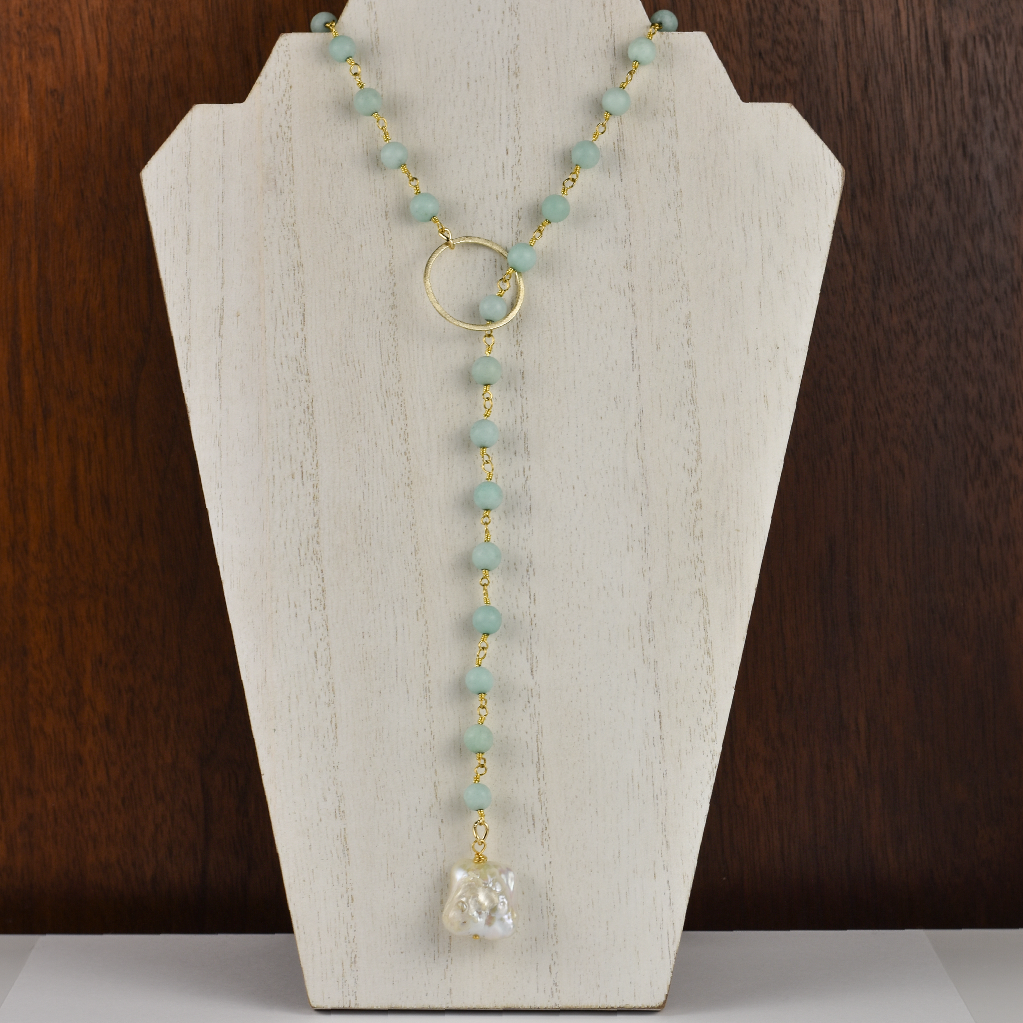 Jade &amp; Pearl Lariat Necklace