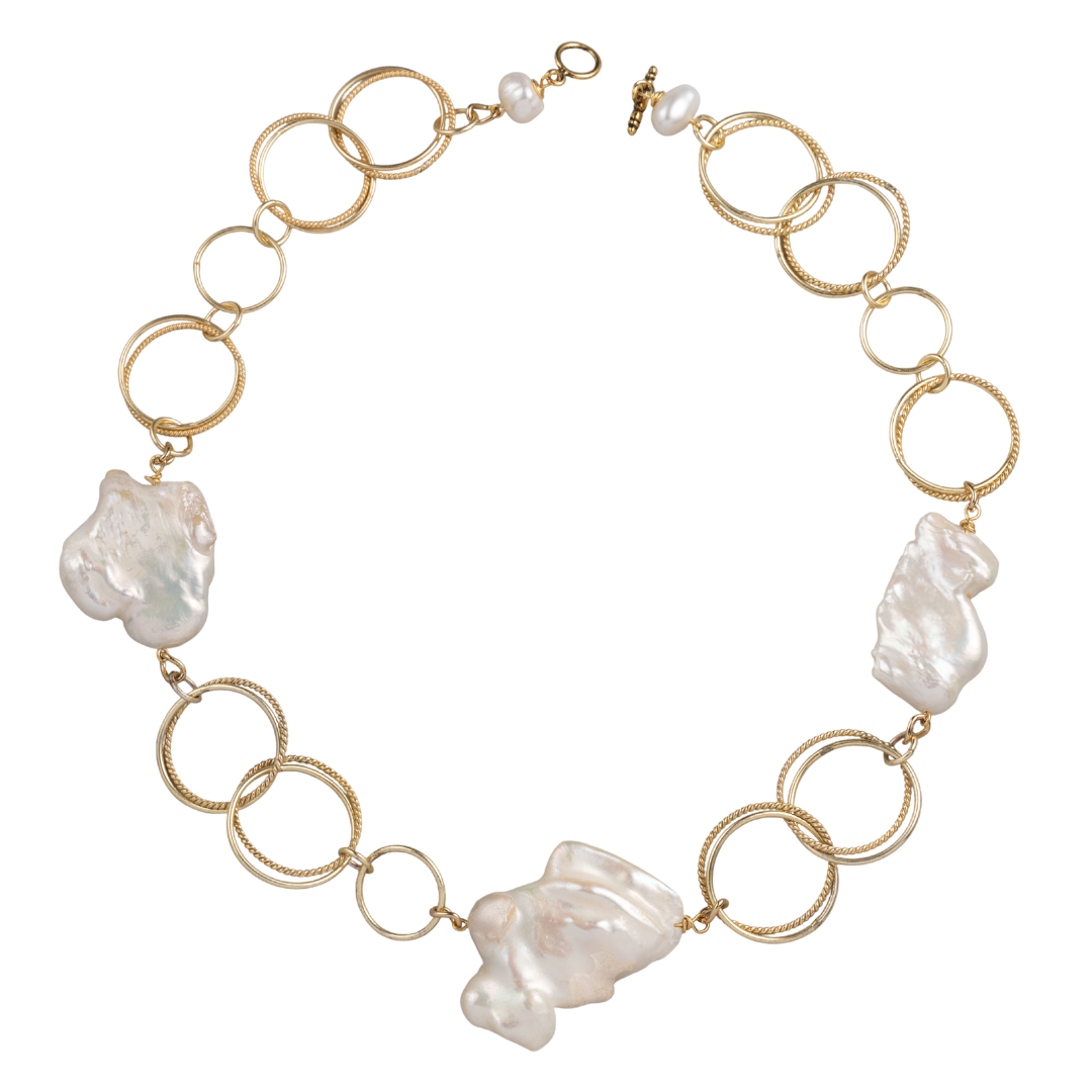 Baroque Pearl &amp; Gold Circle Chain Necklace